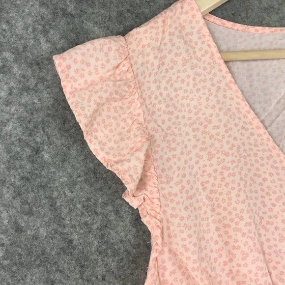 Wild Fable Top XXL 90s Y2K Babydoll Tie Front Flutter Sleeve Pink Floral Ditsy - Picture 5 of 10